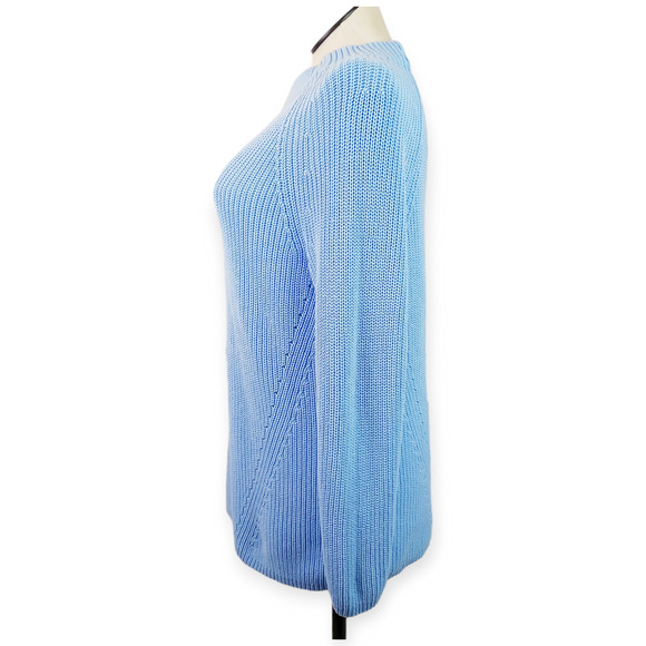 Lands' End SZ 1X Thick Knit Funnel Neck Sweater Sky Blue 100% Cotton - Picture 4 of 8